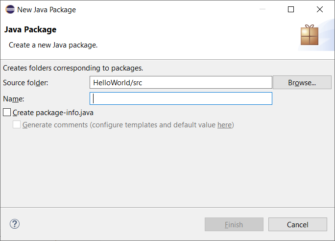 Java New Package dialog