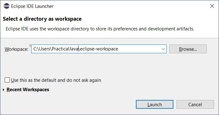 Eclipse IDE Launcher dialog