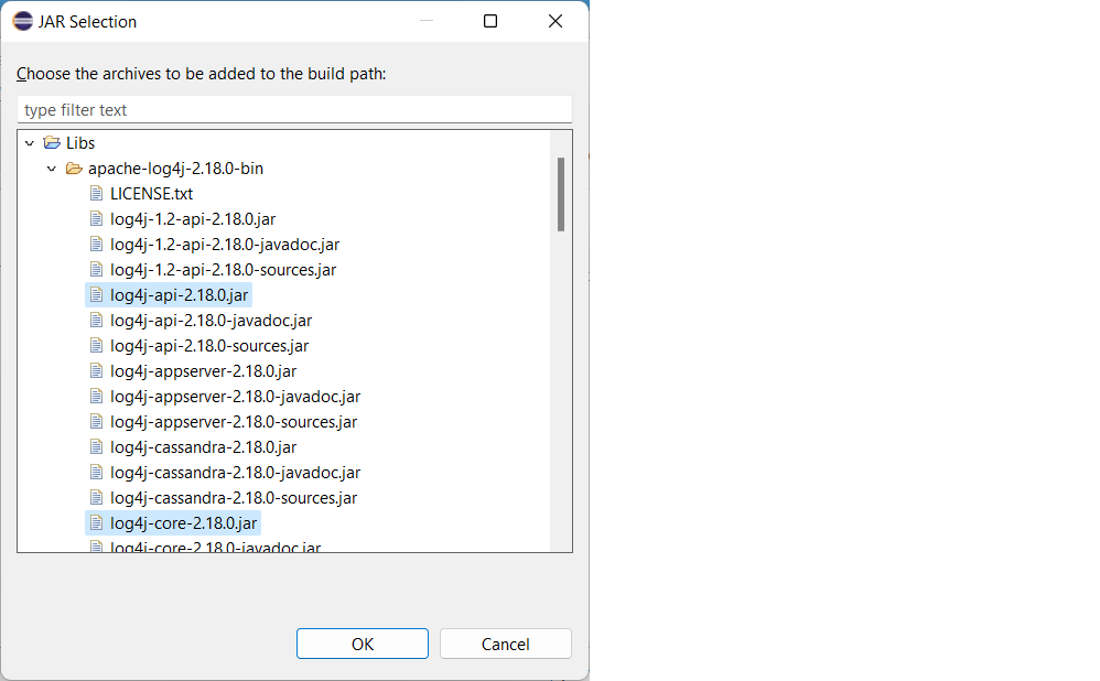 JAR Selection dialog