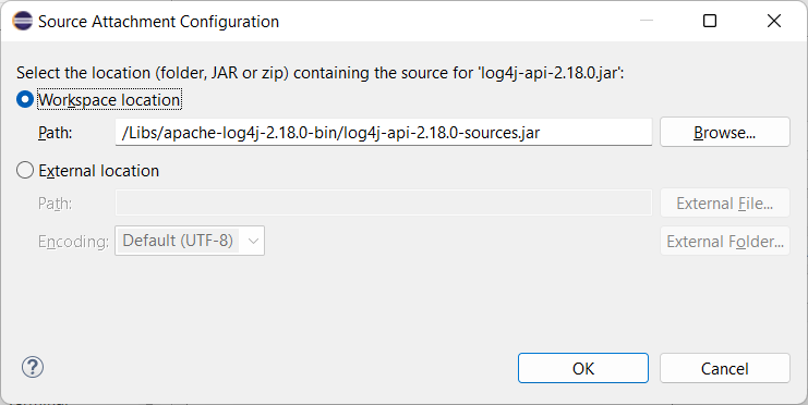 Source Attachment Configurations dialog