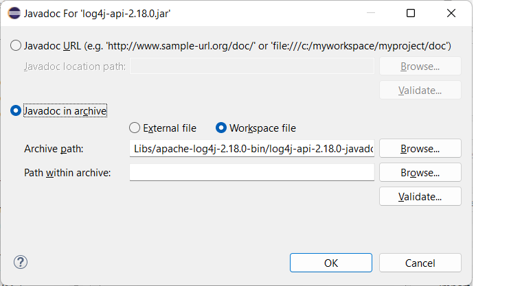 Javadoc dialog