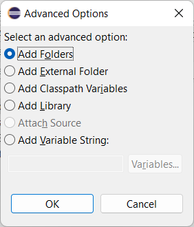 Advanced Options dialog