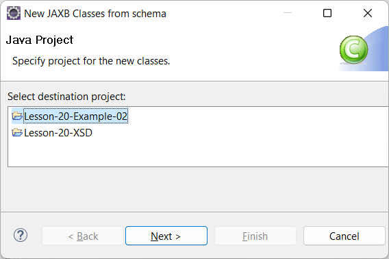 New JAXB Classes from schema dialog