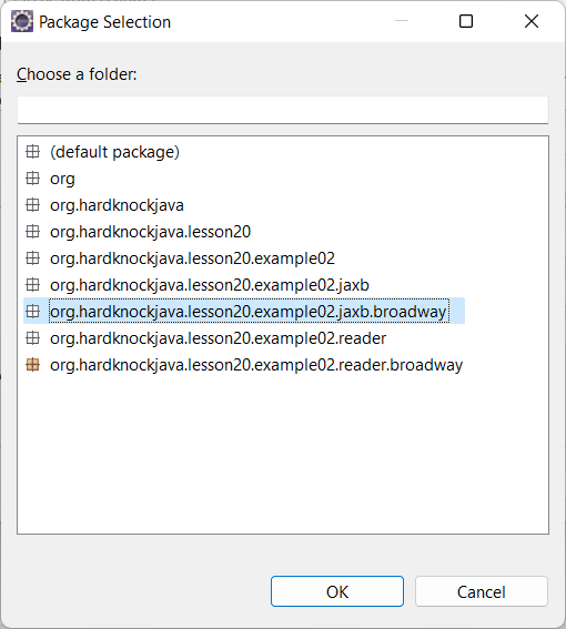 Package Selection dialog