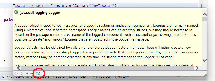 Where to click to see Javadoc in a browser
