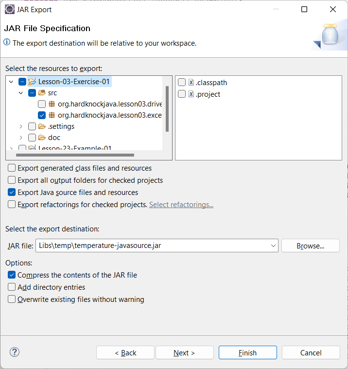 JAR Export dialog