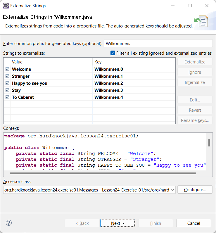 Externalize Strings dialog