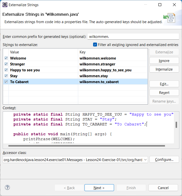 Externalize Strings dialog